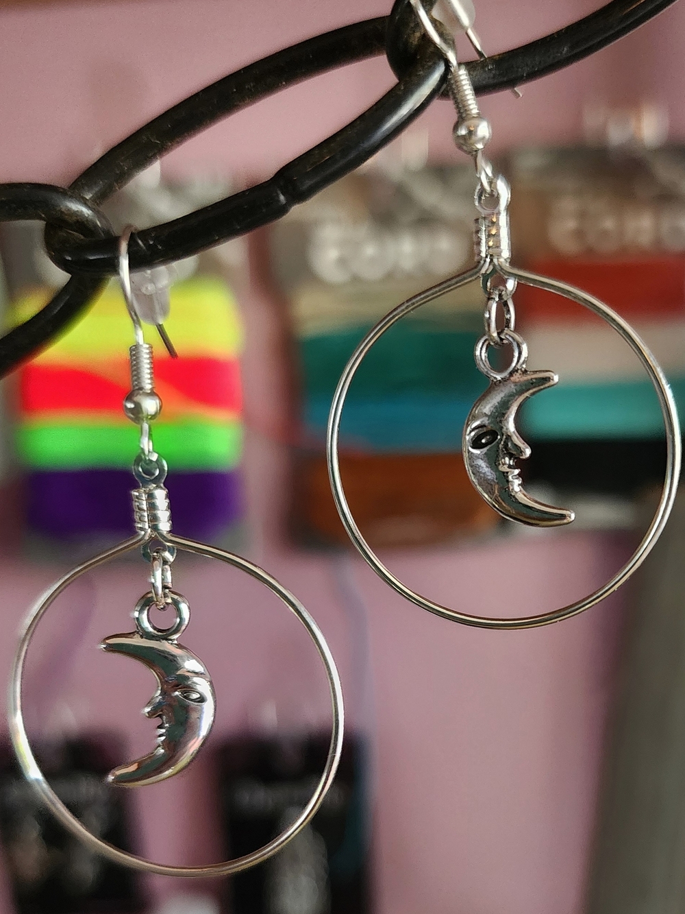 Silver Moon Face Hoop Earrings - Women Jewelry